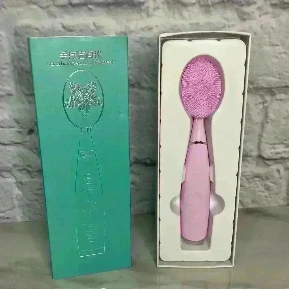 Waterproof Hand-held  Vibration Silicone Facial Cleaning Instrument Pink